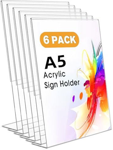 Ourui A5 Tischaufsteller/Aufsteller, 6 Stück Acryl Schilderhalter L-Ständer für Cafés, Restaurants, Ausstellungen, Büros, Werbeaktionen