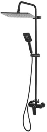 Système de douche avec robinetterie - Douche à effet pluie - Ensemble complet avec robinetterie - Système de douche rotatif à 360 ° - Barre de douche réglable et 3 modes de jet d'eau - Noir