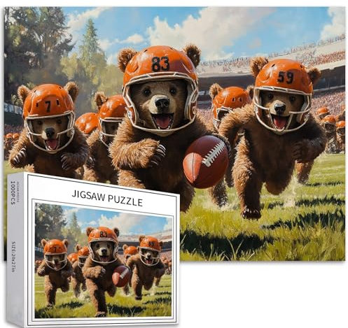 Running Bear Puzzle für Erwachsene, American Football, Cartoon-Szene, Kunst, Puzzle, bunt, DIY-Puzzle, Heimdekoration, Geschenke, Familienpuzzle, perfekt für Spieleabende, 68 x 50 cm, 1000 Teile