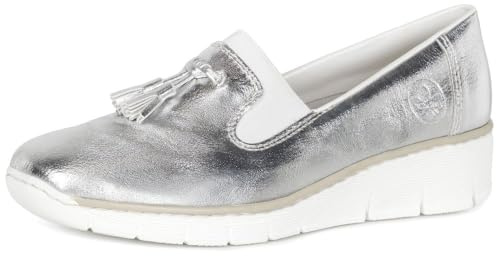 Rieker Gleam Womens Tassel Loafers 5 UK Silver