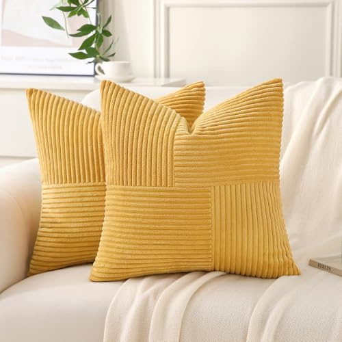 Yosodeko 2er Set Kordsamt Kissenbezug 50x50 Kurkuma Gelb, Flauschig Boho Kissenhülle Kissenbezüge Sofakissen Couchkissen Dekokissen Zierkissenbezug Weich Deko für Couch Bett Sofa Wohnzimmer