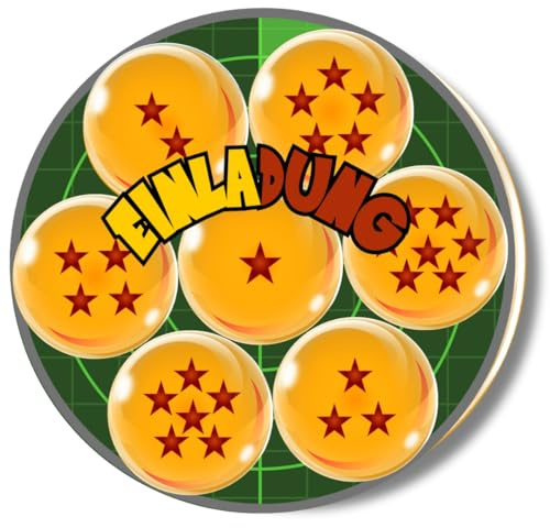 Generisch 12x EINLADUNGSKARTEN mit Dragon Wunsch Ball Design in Hochglanzoptik für coole Mädchen & Jungen Anime Cartoon Kindergeburtstag Party
