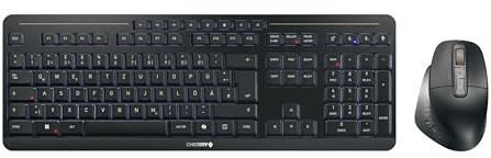 Cherry Stream Desktop Ultimate, Kabelloses Multi-Device Tastatur-Maus-Set, Deutsches Layout (QWERTZ), Ergonomische Rechtshändermaus, Wiederaufladbar, Schwarz