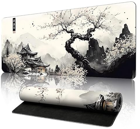 KZARYVEXIS Tapis de Souris de Jeu Japonais XXL 800x300x3mm, Tapis de Bureau Antidérapant et Imperméable à Bords Cousus pour Gamer, PC et Ordinateur Portable (Paysage)