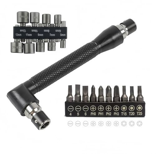 19 in 1 Socket Wrench Set Mens Gifts-Right Angle Screwdriver Pocket Screw Bit Set Low Profile Pocket Screwdriver for Tight Space Cool Gadgets Gifts for Woman Men Husband Dad