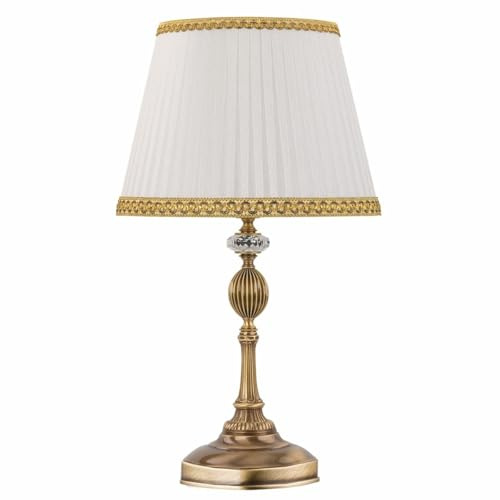 Casa Padrino Luxus Barock Tischleuchte Messing mit Patina/Weiß/Gold H. 51 cm