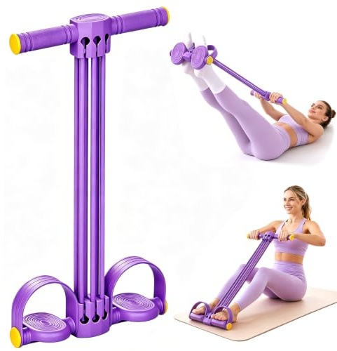 Widerstandsbänder mit Griff, Multifunktionales Fitness-Spannseil, 2026 Neu 6-Tubes Pedal Widerstandsband mit Fußpedalen für Bauchtraining, Fitnessbänder, Bauchtrainer für Zuhause für Yoga Fitnes(Lila)