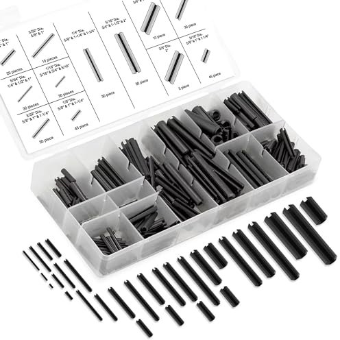 Neiko 50412A Roll Pin Assortment Set with Storage Case | 315 Pieces | SAE | Slotted Spring Steel | Black Dowel Tension Roll Pin
