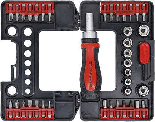 BGS Diy 20138 | Bit-/Steckschlüssel-Einsatz-Satz | mit Ratschen-Drehgriff für Bits, umschaltbar | 38-tlg.