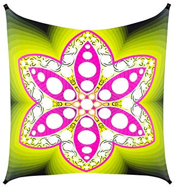 PSYWORK Schwarzlicht Segel Spandex | Goa Psychedelic Flower Pink | 3 x 3m | UV-aktiv | leuchtend | Wandtuch Wandbehang Stoff Neon Deko Party Tuch Tapestry Poster Psy