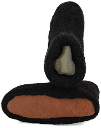 Moro-Design Hausschuhe Hüttenschuhe Lammfell Schafwolle Schaffell Wildleder Schwarz Gr.36-47 (46)