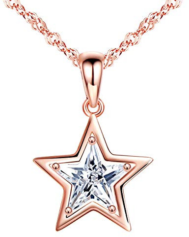 Unendlich U Damen Mädchen Halskette 925 Sterling Silber Zirkonia Einfache dreidimensionale Sterne Anhänger Kettenanhänger Kette mit Anhänger Schmuck Geschenk für Weihnachten,Rosegold