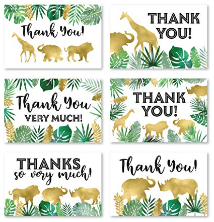 24 Safari Dankeskarten mit Umschlägen, für Kinder oder Babyparty, Dankeskarten, verschiedene Zoo-Tier-Giraffen-Danksagungskarten für Party, Mädchen Jungen und Kinder Geburtstag Schreibwaren