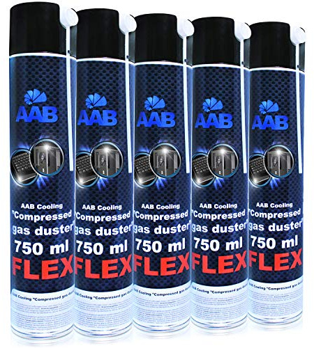 AABCOOLING Druckluftspray FLEX 750ml - Wertpaket 5 Stück - mit flexiblem Schlauch, Druckluft, Reinigungsspray PC Duster, Luftdruckspray, Pressluft, PC Reiniger