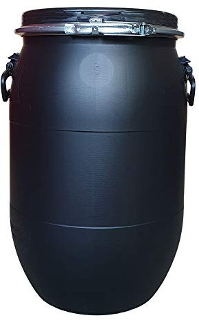 kanister-vertrieb® 60 L Weithalsfass, Deckelfass mit Spannring, dicht verschließbar blau, grün, schwarz (schwarz)