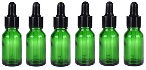 VASANA 6Pcs 15 ml Green Glass Round Dropper Bottles With Glass Eye Droppers Empty Refillable Essential Oil Perfume Aromatherapy Vial Pot Liquid Containers Jars