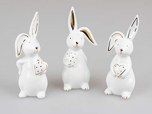 Bollweg Osterhasen 3er Set Hasen mit Herz Weiss-Gold ca. 18 cm hoch
