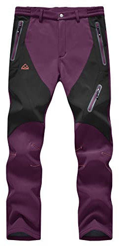 YSENTO Damen Outdoor Wanderhose Wasserdicht Softshellhose Fleece Gefüttert Warm Winter Trekkinghose Skihose(lila,L)