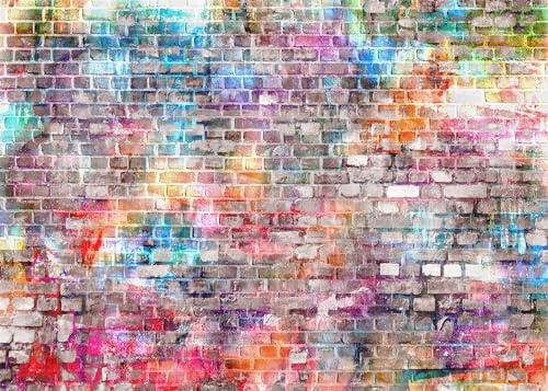 CORFOTO Fabric 10x6.5ft Brick Backdrop Photography Color Paint Graffiti Wall Disco Brickwork for Baby Shower Birthday Party Graduation Prom Office Background Decor Adult Kid Portrait Photoshoot Prop