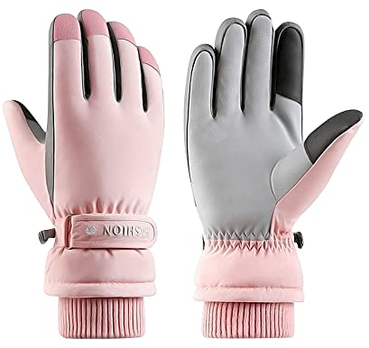 Andiker Winter Damen Skihandschuhe, Winterhandschuhe Warm, wasserdichte Touchscreen Anti Rutsch Snowboardhandschuhe für Skifahren, Laufen und Radfahren (Rosa, one Size)