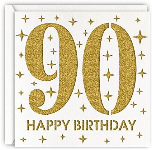 Goldfarbene Geburtstagskarte zum 90. Geburtstag, lasergeschnitten, glitzernd, Geschenk für Mutter, Großmutter, Vater