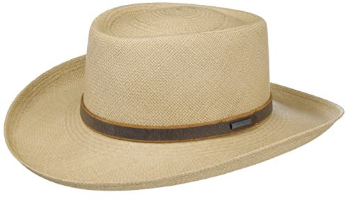 Stetson Katigo Western Panamahut - Naturfarbener Hut mit Ledergarniturband - Cowboy-Eleganz - Sommerhut mit UV-Schutz 40+ - Handgefertigt in Ecuador - Herren - Frühjahr/Sommer Natur L (58-59 cm)