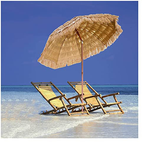 XPGEREP Inclinable Sombrilla de Playa, Sombrilla Hawaiana, Diámetro 2,4 m, Portátil Sombrilla De Patio De Paja para Playa Piscina/Natural Color/Height 2.2m