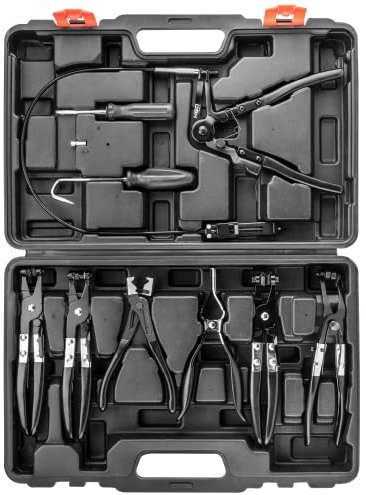 NEO TOOLS Klemmzange - Satz 9 St: Kabelbinderzange, mit drehbaren Backen, Zange für schmale Kabelbinder, für CLIC-Kabelbinder, für Ziehen von Kabeln, Schraubendreher, Schlauchhaken