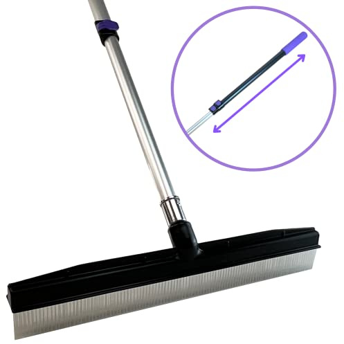 Room Groom PET Carpet Rake and Groomer with Telescoping 54 Inch Adjustable Handle, Portable Design, Carpet Brush Ideal for Animal Hair, Refreshing Carpets, Rugs, and Artificial Turf, Purple Grip