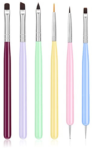 URAQT Nail Art Brushes Set, 6PCS Acrylic Nail Brush, Nail Art Pens Double Ended Nail Dotting Tools, Professional Manicure Drill Drawing Brush Nail Art Tools for DIY Nail Art Designs