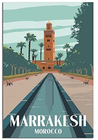 YONGCAI Marrakesch Marokko Skyline Vintage Reise Poster Leinwand Wand Home Room Decor Kunst Poster Malerei Bild Druck Geschenk Poster