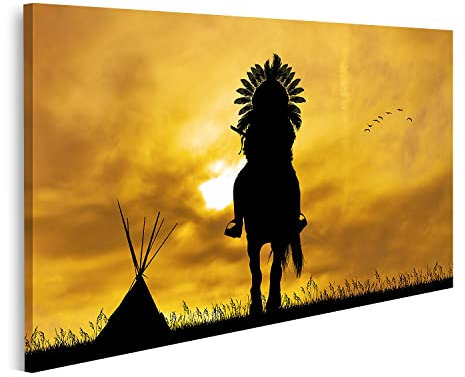 islandburner Bild auf Leinwand Indianer Pferderücken Sonnenuntergang Indianer Pferderücken Sonnenu Bilder Wandbilder Poster
