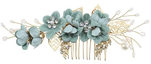 eMagTech Hochzeit Braut Haarkamm Blume Seite Haarspangen Strass Perle Blumen Kopfschmuck Haarwerkzeuge Haarschmuck für Hochzeit Braut Brautjungfer Grün
