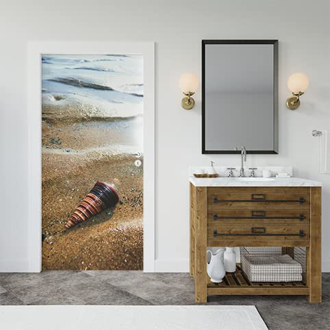 Sticker - Autocollant de décoration pour porte - Poster porte - Coquillage sur la plage - Papier Peint Nature - Autocollant Adhésif - 83 X 205 cm - Fabrication française