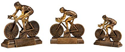 eberin · Radsport-Pokal, Resinfiguren Radsport Damen, altgold Bronze, mit Wunschtext, wählbar in 3 Größen, oder als 3er-Serie
