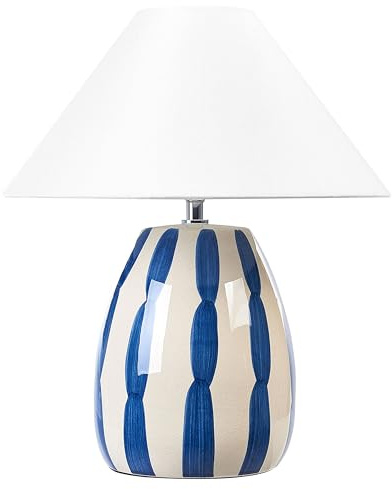 Beliani Nachttischlampe aus Keramik Weißer Schirm Handgefertigte Leuchte Beige und Blau Luchetti