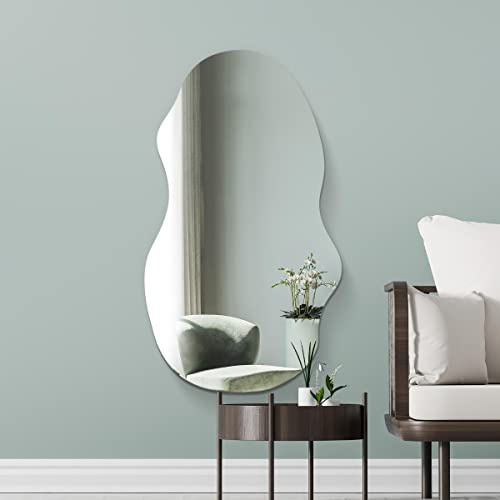 MirrorOutlet The Lacuna - Frameless Modern Full Length Arched Leaner/Wall Mirror 47 X 21 (120CM X 54CM) Silver Mirror Glass with Black wooden Backing - Polished Edging