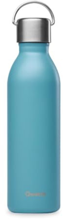 Qwetch - Bouteille Isotherme Active Bleu Acier 600ml - Gourde avec Anse Inox Recyclé - 24h Froid et 12h Chaud - Etanche, Sans BPA & Compacte