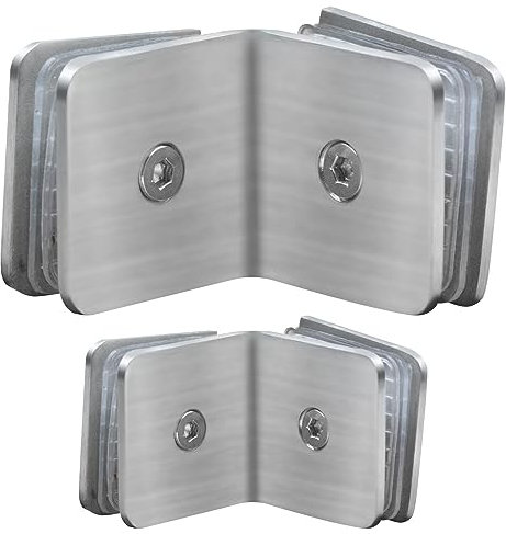 Aginkgo 2PCS Railing Glass to Glass Clamp 304 Stainless Steel Half Circle Right Angle Bracket for Glass Clip Shower Room Partition Corner Code Glass Connection Glass Door Fixing Clip (90 Degree)