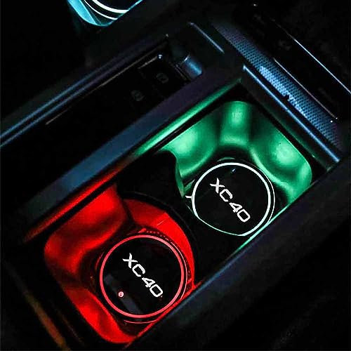 PartyUnix Drink Holders LED for Volvo XC40 XC 40 Car USB Interior 7 Colors Luminescent Coasters Cup Water Mat Logo Accessories