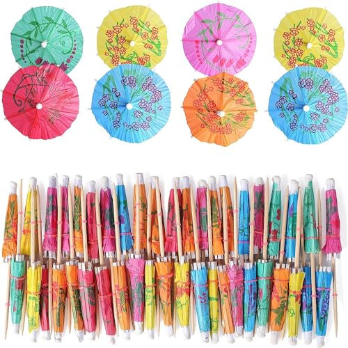 Haundry Cocktail Umbrella Picks, 50-Pack Drink Umbrella Toothpicks, Colorful Paper Cupcake Toppers for Luau Party Sandwich Fruit, Wooden Cocktail Picks for Tropical Hawaiian Tiki Party Decoration
