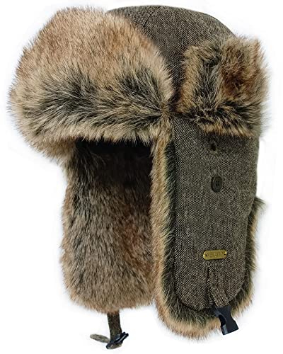 HEYANN Wintermütze Trapper Herren Unisex Fliegermütze Mütze mit Ohrenklappen Herren Aviator Hat Faux Winter Russische Mütze Ohren conservative Größe S/M, Braun