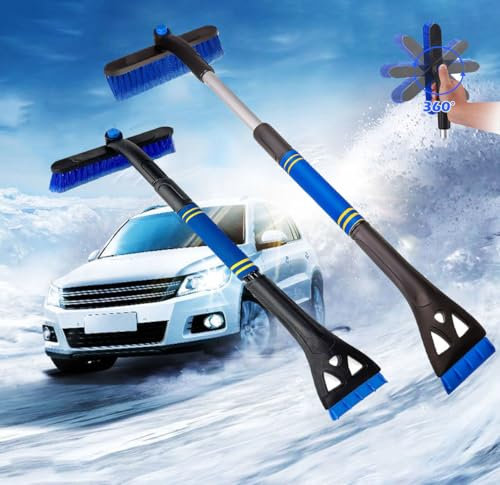 Raschietto per Ghiaccio Snow Brush Scraper di Ghiaccio 3 in 1, Telescopica Gratta ghiaccio Scope da neve per auto, Gratta ghiaccio Staccabile con Manico Antiscivolo, per Auto, Camion, SUV (Blu)