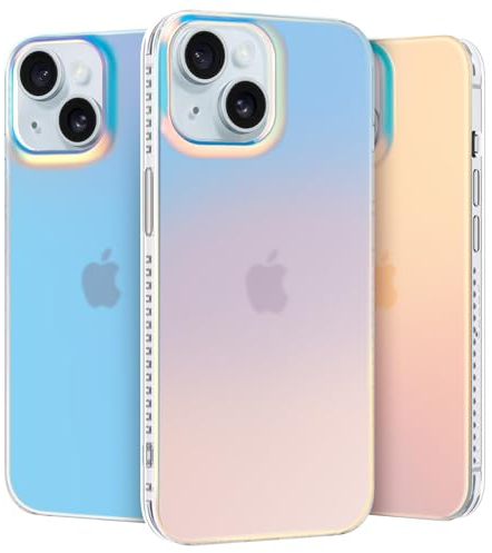nicekool Hülle für iPhone 15 Dünn Stoßfest HandyHülle Irisierend Farbverlauf Case Kratzfeste Rückseite Durchscheinende Matt Schutzhülle, Holographique Farbverlauf