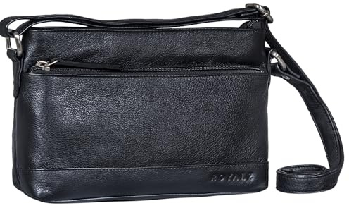 ROYALZ Echtleder Vintage Handtasche Damen Umhängetasche Minnesota Moderne Schultertasche Leder klein Lederhandtasche Elegant Clutch Tasche;Farbe:Schwarz