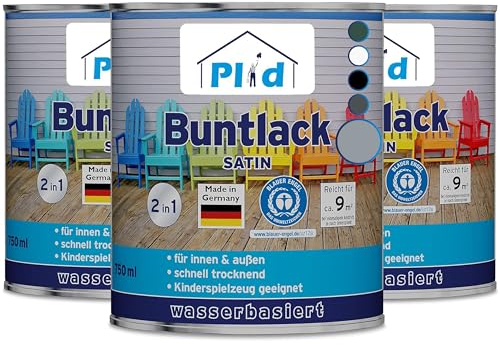 Plid® Buntlack Außen 2.25l - Silbergrau - Holzfarbe außen & innen - Holzlack Außen wetterfest - Holzschutzfarbe Aussen & Innen - Wetterschutzfarbe Holz Außen - Holzlasur - Farbe für Holz Außen