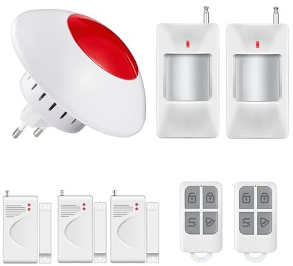 Sistemi di Allarme Casa Senza Fili, Antifurto Con 1 Sirena, 3 Sensori Per Porte E Finestre, 2 sensore di movimento E 2 Telecomando,Protezione Antieffrazione Casa, Appartamento, Garage