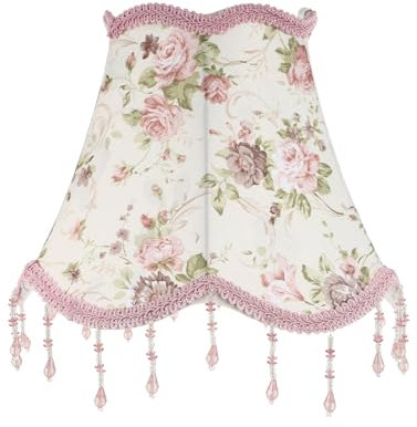 BESTonZON Vintage-Lampenschirm Rosa Viktorianischer Lampenschirm Mit Perlen Fransen Stoff-Lampenabdeckung E27 Antike Europäische Stoff-Lampenabdeckungen Ersatz-Clip-On-Glühbirne 25 Cm Rosa