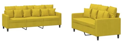 vidaXL Sofagarnitur 2-TLG., Sessel Couch mit Kissen, Sofa Wohnzimmersofa mit Armlehnen, Couchgarnitur Designsofa Sitzmöbel Polstermöbel, Gelb Samt