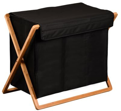 Kesper | Wäschesammler, Material: Polyester, Bambus, Maße: 69 x 41 cm, Höhe: 56,5 cm, Farbe: Schwarz, Braun | 19437